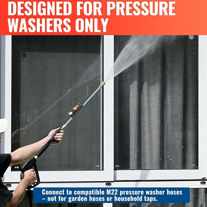 YAMATIC Pressure Washer Gun and 25FT Hose M22-14mm & M22-15mm with Wand | 4000PSI 5 Tips Holder 1/4" QC Outlet for Foam Cannon, Kink Resistant Power Wash Hose, Replacement for Ryobi Simpson Craftsman