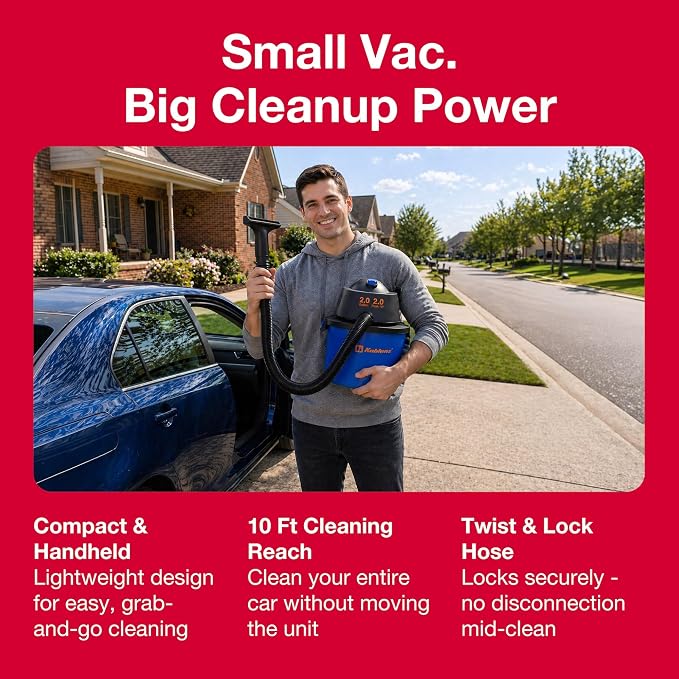 Koblenz WD-2L Wet Dry Vacuum Cleaner, Home Car Garage Workshop, 2.0 PHP | 60 CFM, 10 Ft Reach, Twist-N-Lock Hose, Small Shop Vac, Portable Shop Vac for Home Car Garage Workshop, Accessories Included
