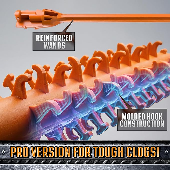 FlexiSnake Pro Drain Weasel Sink Snake Hair Clog Remover Tool, 5 Wands | Sink, Pipe, Bathroom, Bathtub Drain Cleaner, 18-inch Long, Flexible, Removable Handle, Made in The USA
