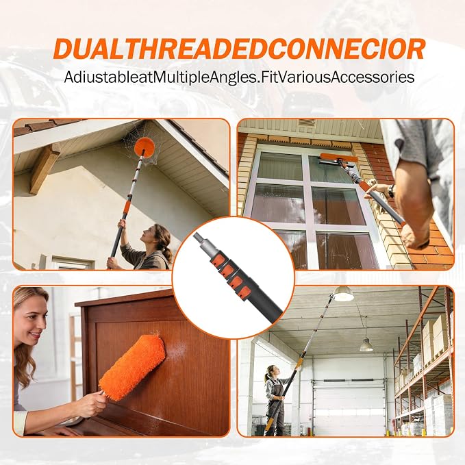 16FT Reach Telescopic Extension Pole, 3-12FT Paint Roller Extension Pole with Flip-Lock Design, Aluminum Alloy Threaded Head for Painting Cleaning Dusting & Window Washing Tools