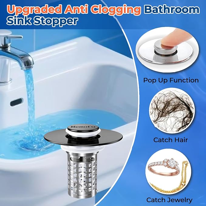 Bathroom Sink Drain Strainer (2Pack), Stainless Steel Pop-up Strainer Basket Hair Catcher with Removable Basket, Brass Bullet Core, Universal Fit 1.1-2.36 Inch