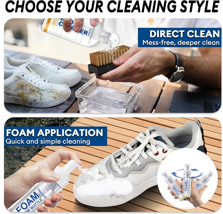 Shoe Cleaner Kit for Sneakers with 3 Brushes and Foam Bottle, 10.6 oz | Deep Cleaning for White Shoes, Leather, Suede, Nubuck, Canvas, Mesh, Boots, Midsoles and Soles