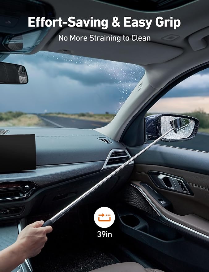 AstroAI 5pcs Windshield Cleaner Tool & Car Window Cleaning Kit | Extendable Handle, 1 39in Car Mirror Squeegee, 4 Reusable Microfiber Pads, Perfect for Auto & Home Windows, Blue