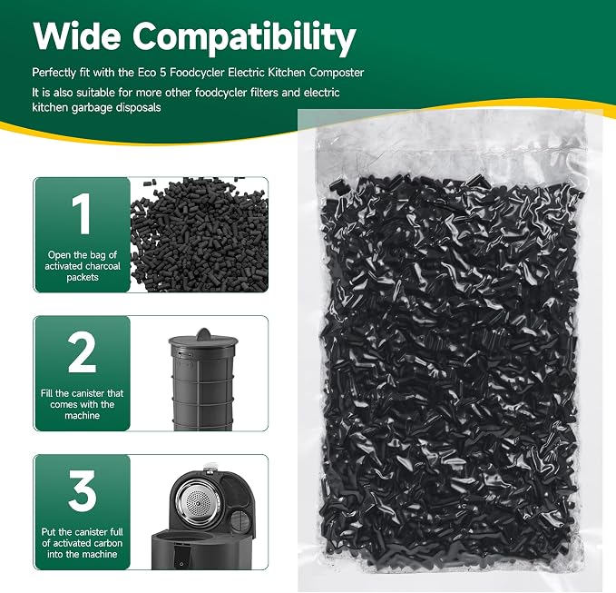 Activated Charcoal Odor Absorber Pellets, Activated Carbon Filter Refills for Smart Kitchen Waste Composters, 2 Packs 210g Each