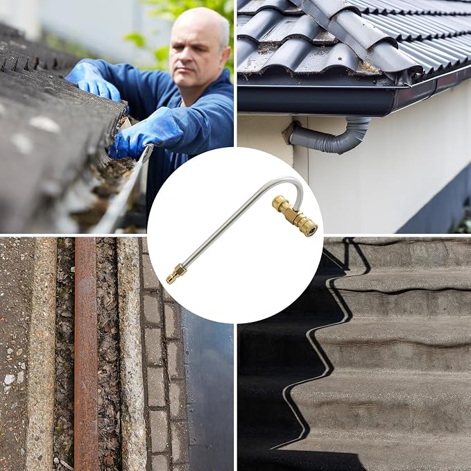 Pressure Washer Gutter Cleaner with Nozzles Tips, 1/4’’ QC Extension Wand | Pohir Extend Wand Power Washer Attachment for Cleaning Brick Drain Driveway Roof Concrete, Max 4000PSI with 4 Nozzles Tips