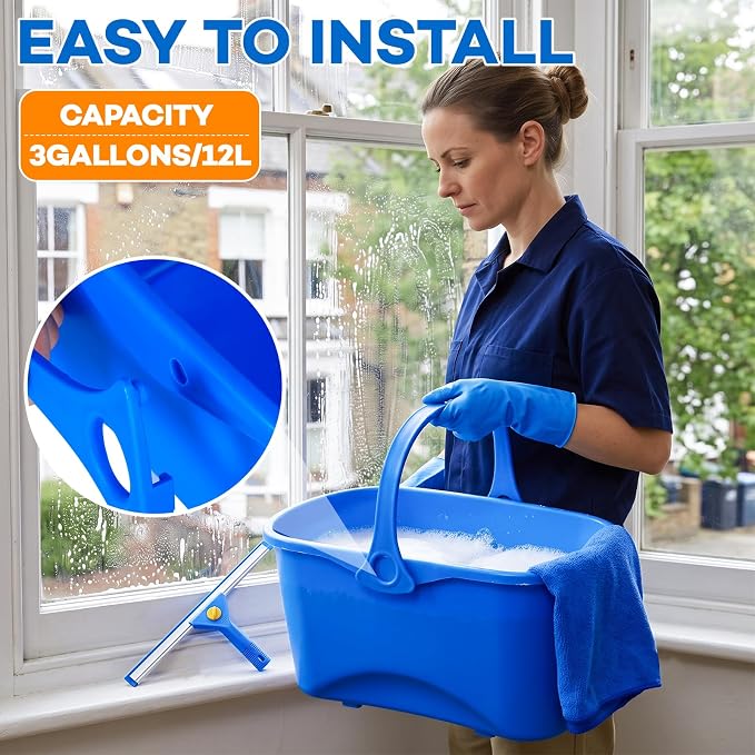 ALOTIKI 9Pcs Window Cleaning Kit with 3 Gal Cleaning Bucket & 81" Squeegee | Professional Window Washing Kit with Extension Pole, Squeegee and Scrubber, Window Cleaner Tool for Shower Glass & Commercial