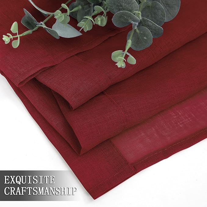 Tollpiz Sheer Curtains Bedroom Linen Textured Curtain Sheers Light Filtering Voile Rod Pocket Curtains for Living Room, 38 x 84 inches Long, Burgundy Red, Set of 2 Panels