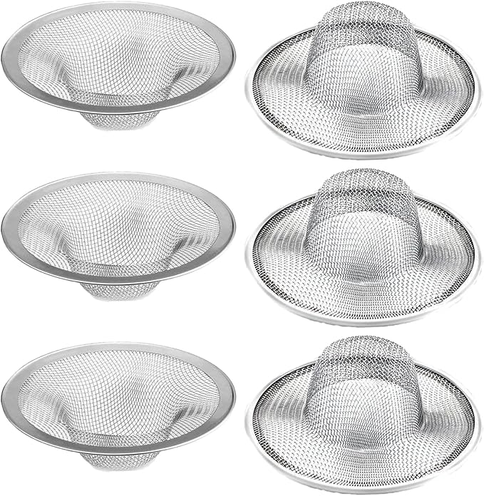 6 pcs Heavy Duty Stainless Steel Slop Basket Filter Trap, 2.75" Top / 1" Mesh Metal Sink Strainer,Perfect for Kitchen Sink/Bathroom Bathtub RV Wash Basin Floor Drain Balcony Drain Hole