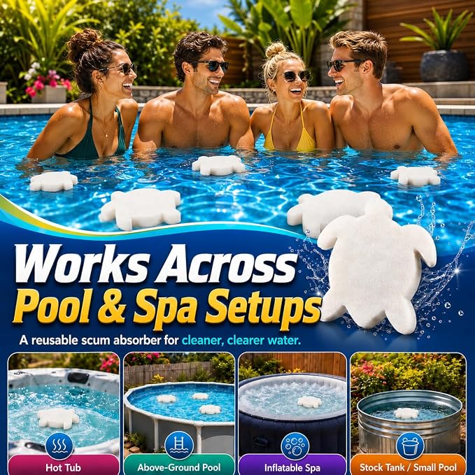MAQIHAN Hot Tub Sponge - Pool Sponge Oil Absorber Pool Oil Absorbing Sponge Floating Turtle Scum Sponge Filter Cleaner for Above Ground Pool Inflatable Hot Tub, Swimming Pool Accessories，White，40