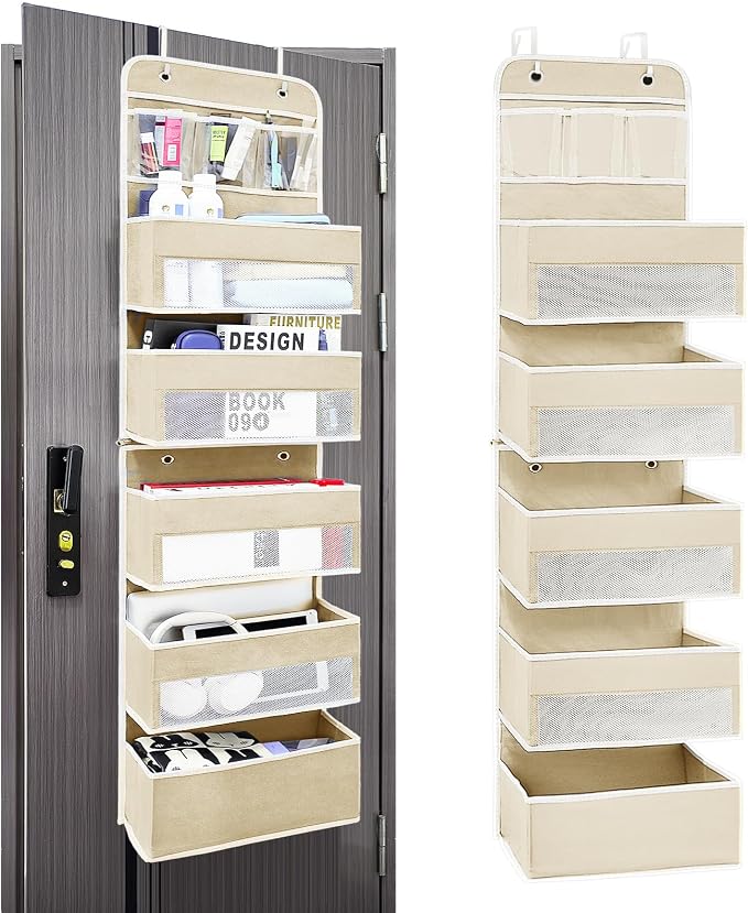 Over the Door Organizer with 10 Side Mesh Pockets,6 Shelf | 4 Shelf Capacity Hanging Behind the Door Kitchen Organizers&Storage Suitable for Storing Toys, Shoes, Towels, Lvoy White