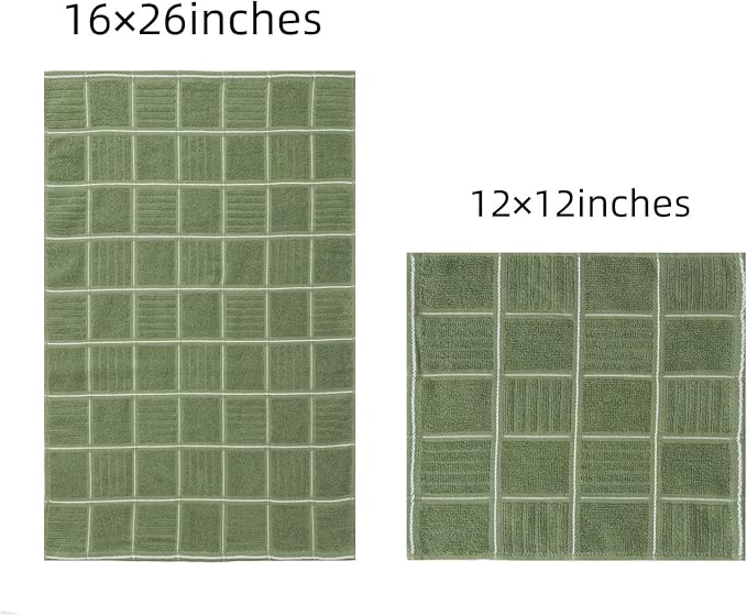 Glynniss Kitchen Towels and Dishcloths Set, Four Dish Towels 16x26 Inches, Four Absorbent Dish Cloths for Washing Dishes 12x12 Inches, Cleaning and Drying for Everyday Use Pack of 8 (Green)