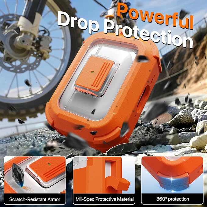 R-FUN for AirPods Pro 3 Case with Lock Magnetic Lid MagSafe, Orange | Compatible Apple AirPods Pro 3, Compatible MagSafe, Protective Case with Cleaner Kit & Carabiner, Powerful Drop Protection