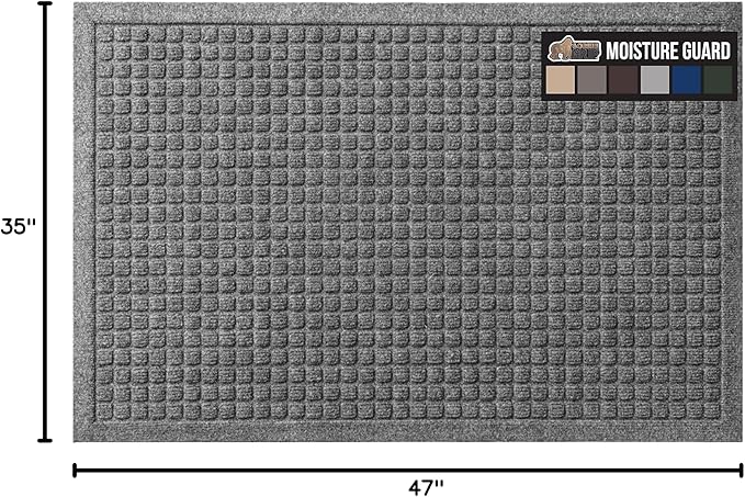 GORILLA GRIP Front Door Mat, 47x35, Indoor Outdoor Ultra Absorbent HydroAbsorb Doormat, Absorbs Up to 6 Cups of Water, Stain and Fade Resistant, Rubber Backing Doormats, Captures Dirt, Gray