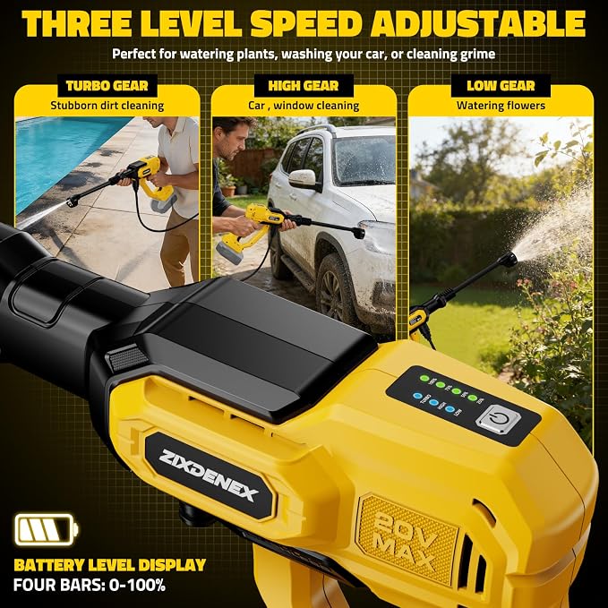 Cordless Portable Washer for Dewalt 20V Battery, 1000 PSI Portable Handheld Washer with Brushless Motor, 6-in-1 Nozzle, 3 Level Adjustable for Car Yard Fence Wall Clean (Battery Not Included)