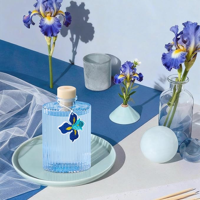 Reed Diffuser, Blue Iris Scent Flower Diffuser, 6.09 fl oz | 8 Reeds, Long-Lasting Home Fragrance, Bathroom Bedroom Shelf Decor & Gifts