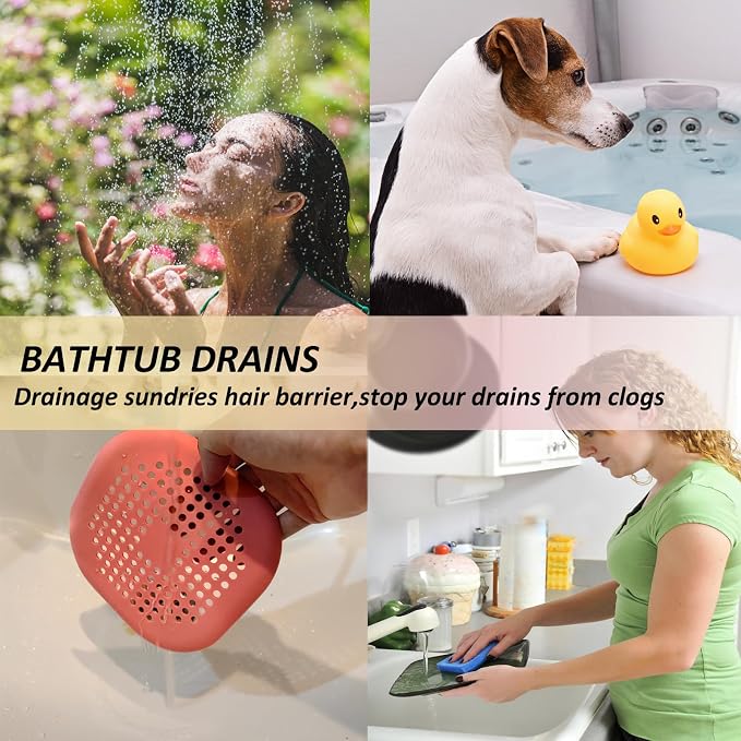 Bovinde Hair Drain Catcher,Square Cover for Shower 2 Pack (Orange) | Drainer Cover Silicone Hair Stopper with Suction Cups,Protector Accessories,Easy to Install Suit for Bathroom,Bathtub,Sink