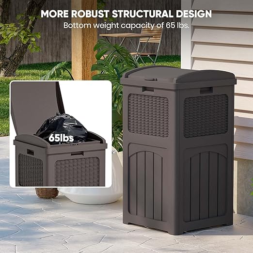 Patiowell 36 Gallon Outdoor Trash Can, Resin Outdoor Garbage Can with Lid for Patio, Backyard, Deck, Dark Brown