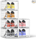 Shoe Storage Boxes Fit Size 13, White Plastic Stackable Shoe Organizer for Closet, Shoe Rack & Holder Sneaker Container, Thicken & Sturdy 6-Sided Hard Clear White 6 Pack