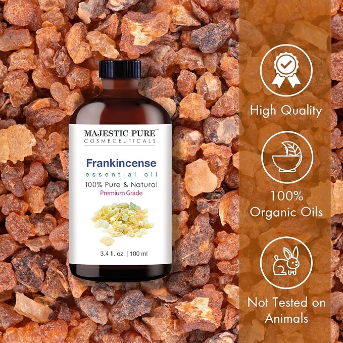Majestic Pure Frankincense Essential Oil for Diffuser - 3.4 Fl Oz | 100% Pure & Natural Essentials Oils for Relaxing Tense Mood, Eliminating Odor, Creating Peaceful Atmosphere for Sleep & Work