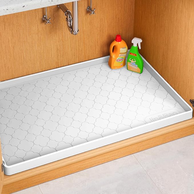 Jin&Bao Waterproof Under Sink Mat 28" x 19", Thick Silicone Mat Cabinet Protector for Kitchen and Bathroom, Shelf Liner, Home Organizer and Storage, Multipurpose Tray for Gadgets and Essentials