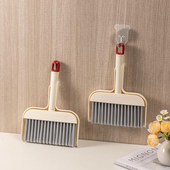 Mini Broom and Dustpan Set - Compact Cleaning Kit for Home, Car, Camping, Pet Hair, Small Spaces & Travel | Durable Hand Broom Dustpan Combo | Portable Desk Broom Set with Brush and Hook