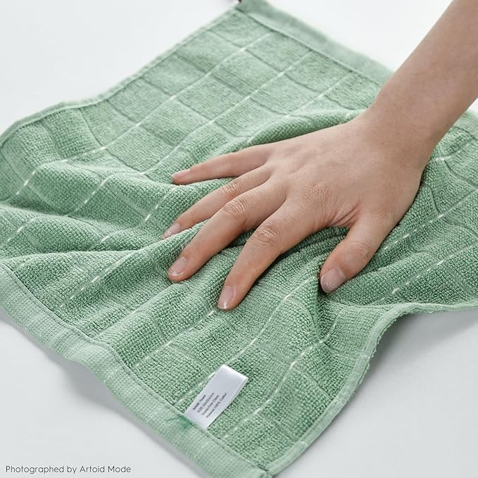 Artoid Mode Checkered Designed Cotton Beige Dark Green Terry Kitchen Dish Cloths, 12x12 Inch Soft Absorbent Quick Drying Kitchen Rags Set of 6