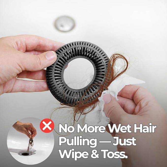 TubRing Pop-Up Drain Protector & Strainer Silicone Hair Catcher, Dark Gray | Easy snap-in design fits around bathtub stoppers. Customizable utility guard for clog prevention. Fits 1.85"- 2.16" drains.