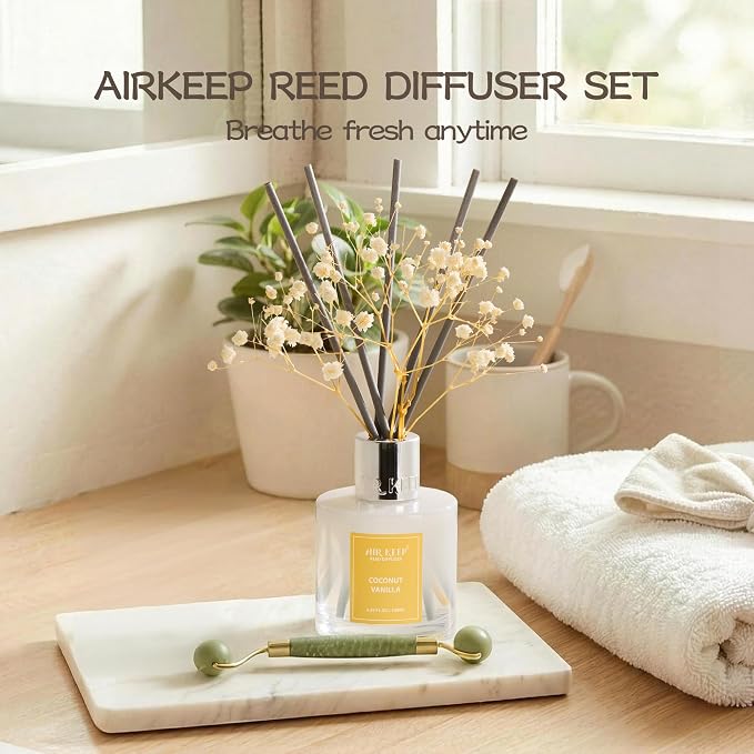 Reed Diffuser Set,3.38 fl oz (100 ml) - Coconut Vanilla Oil Diffusers with 8 Reed Sticks, Home Fragrance Reed Diffuser for Bathroom Shelf Decor