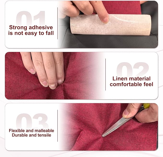 PATIKIL 70x6.2 Inch Linen Repair Tape, Repair Fabric Patch Self Adhesive Couch Patch Line Repair Patch for Furniture Sofa Car Seats Office Chairs, Wine Red
