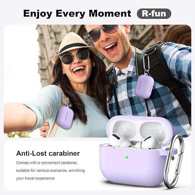 R-fun for AirPods Pro 2 Case, Soft Silicone Protective Cover with Keychain and Cleaning Pen, Compatible with AirPods Pro 2nd/1st Generation, Supports Wireless Charging, Banana Violet