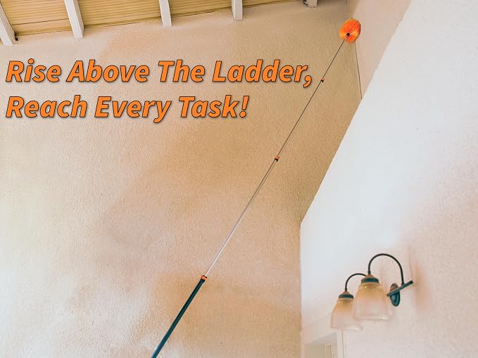 4-13 ft Cobweb Duster with Extension Pole 20 Foot High Reach | Spider Web Cleaner Cobweb Brush for Outdoor & Indoor Web Cleaning // Lightweight & Sturdy Telescopic Pole Kit