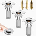 Bathroom Sink Drain Strainer, Pop-Up Bathroom Sink Stopper with Removable Stainless Steel Hair Catcher Basket, Universal Fit for US Bathroom Sinks, Showers & Floor Drains (3pcs)