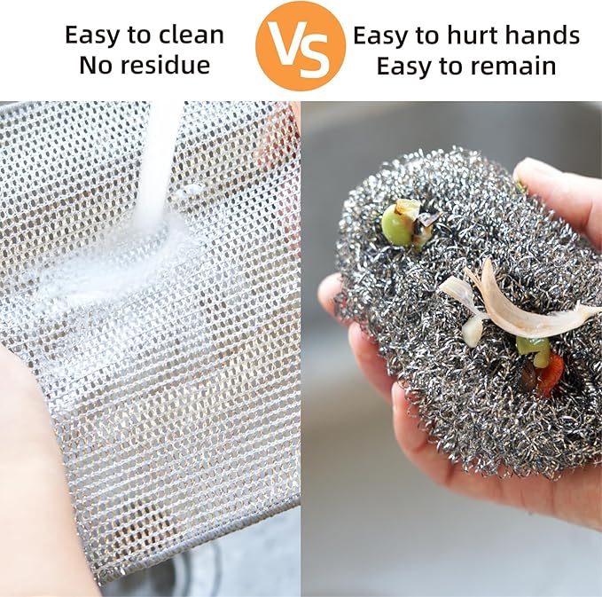 5Pcs Non Scratch Wire Dishcloth, Multipurpose Wire Dishwashing Rags, Steel Metal Wire Cloth Mesh Miracle Cleaning Cloths for Kitchen, Dishes