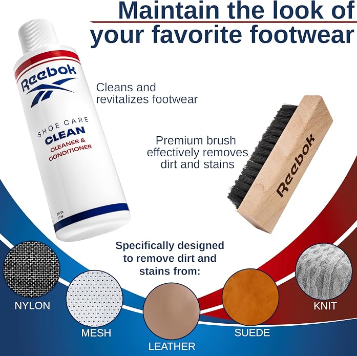 Reebok Restore Kit - Shoe Cleaner Kit, 6oz Cleaner and Conditioner with Premium Shoe Cleaning Brush - Shoes Cleaner Kit for Sneakers, Leather, Suede, Canvas & More