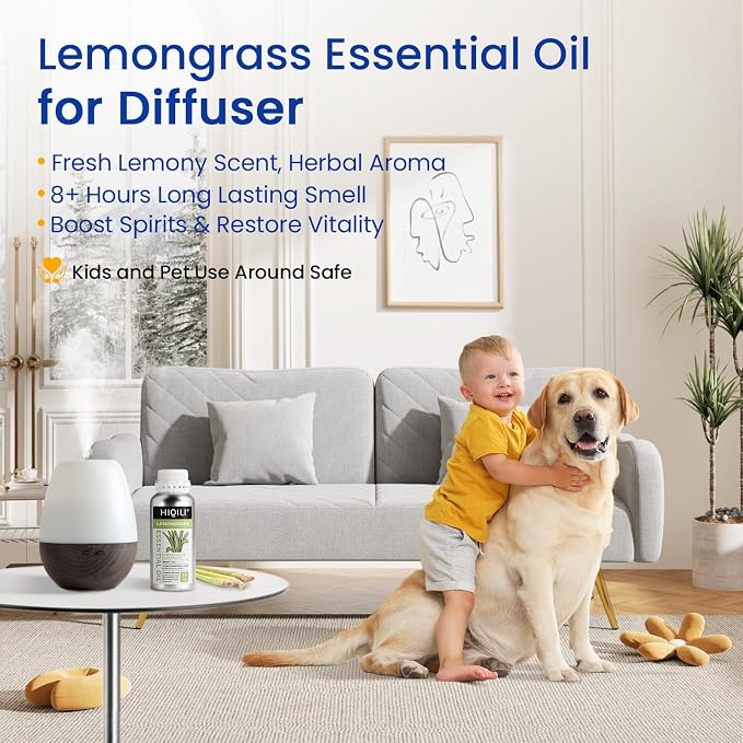 HIQILI Lemongrass Essential Oil for DIY Spray, Body Oil, Soap | Fresh Scent & Aromatherapy.Suitable for Hotel, DIY Studio, Beauty Salon, SPA, Sauna, Bath Center - 500mL / 16 fl oz