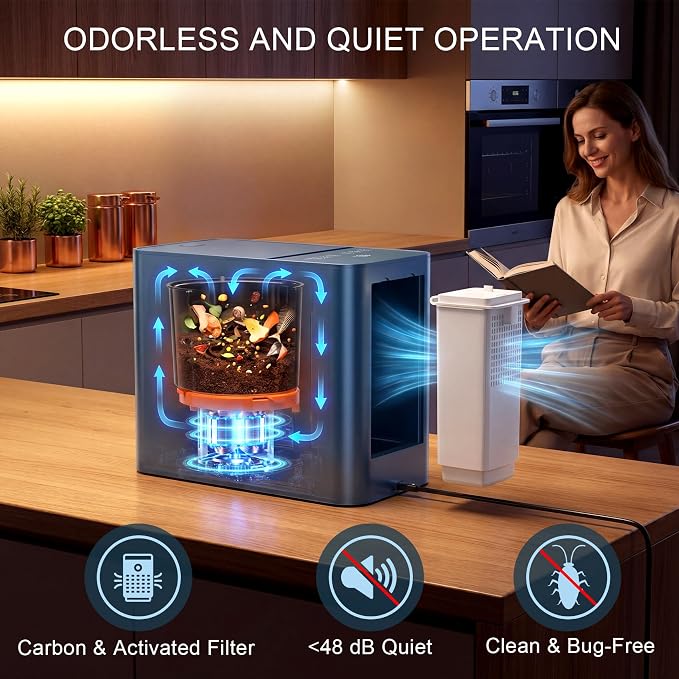 Growell 3.2L Smart Electric Composter, Countertop Food Waste Indoor Bin | Indoor Kitchen Compost,LED Display,Odorless & Low Noise,Auto-Cleaning,One-Touch Operation,Turns Waste to Fertilizer Quickly