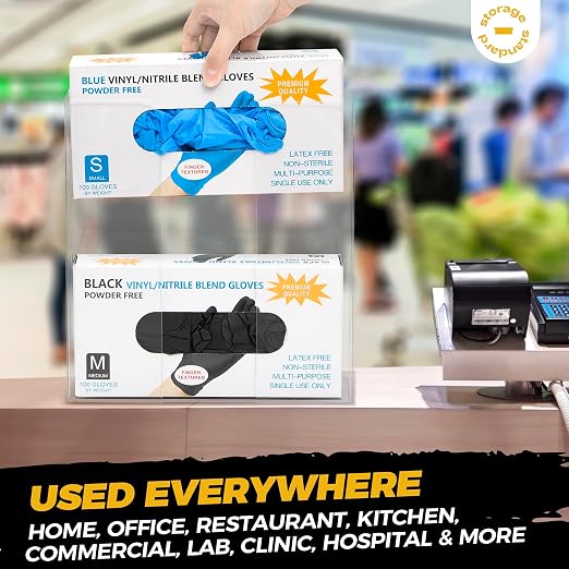 Double Glove Box Holder Dispenser - Kitchen, Medical, & Latex Gloves Holder Wall Mount or Countertop, Universal Fit - Thick Acrylic, Easy to Use, Slide, & Load Open Top Design - Clear