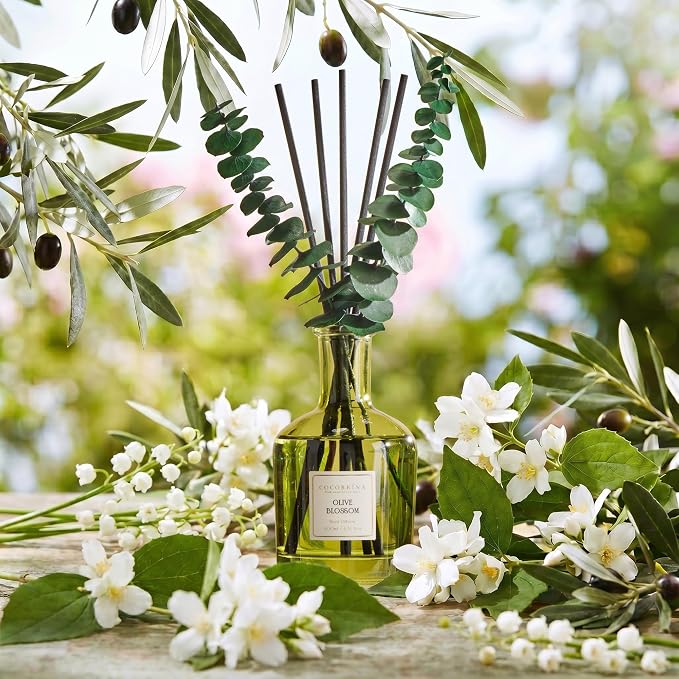 Olive Blossom Reed Diffuser, 6.76 oz | Real Dried Eucalyptus Leaves, 8 Reeds, Long-Lasting Essential Oil, Home Fragrance, Bedroom or Bathroom Décor