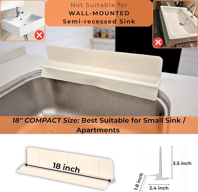 MessOut Sink Splash Guard | Premium Korean Silicone | 3 Practical Sizes for Maximum Coverage |Solution for Mess Free Dish-washing | Super Strong Suction to nearly all Shelf-tops.