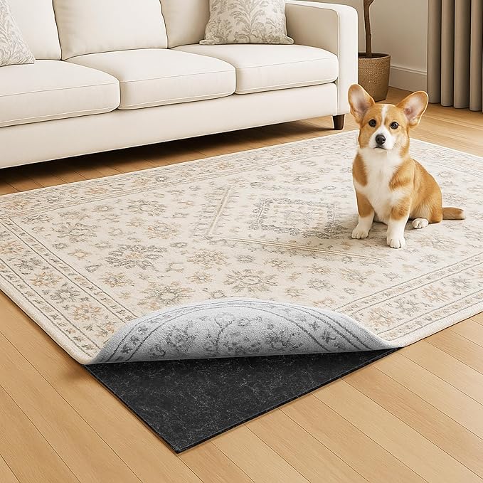 Warmstar 3x5 FT Non Slip Rug Pad,100% Waterproof Felt Rug Pad for Hardwood Floors,1/2” Thick Soft Carpet Pad with Natural Rubber Backing, Secure Grip & Floor Protection