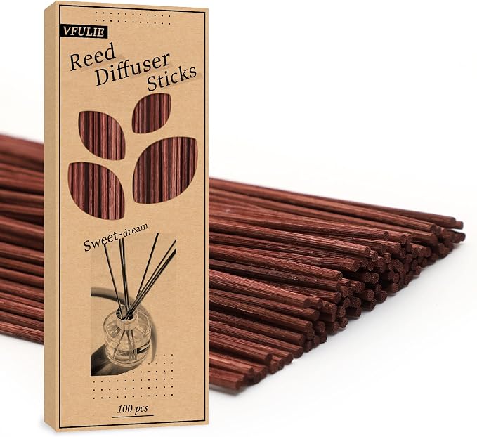 VFULIE 100PCS Reed Diffuser Sticks, Refill Replacement for Aroma Fragranc (100, Brown)