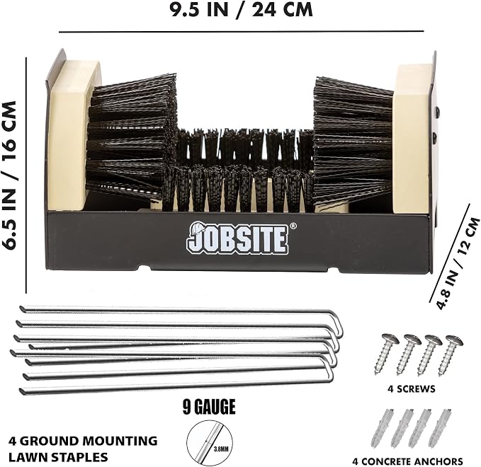 JobSite The Original Boot Scrubber - Includes Stakes for Grass Mounting - All Weather Industrial Shoe Cleaner & Scraper Brush