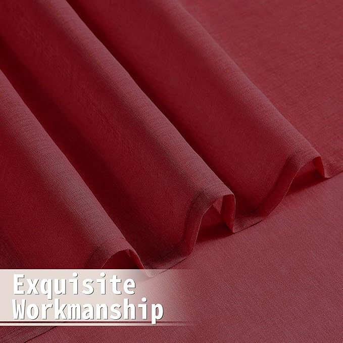 Tollpiz Small Sheer Door Curtain Closet Linen Textured Curtain Sheers Doorway Light Filtering Voile French Door Rod Pocket Curtains Patio Glass Door, 25 x 40 inches Long, Burgundy Red, Set of 1 Panel