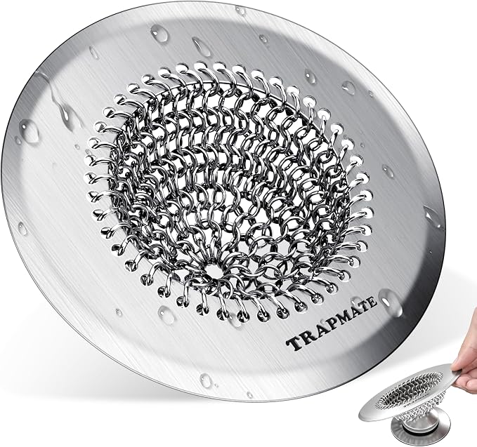 TRAPMATE Shower Drain Hair Catcher, 4.4" Anti-Clogging Bathtub Drain Cover | Easy Clean, Anti-Slip, Clog Prevention, Fast Drainage, Reversible, No Rust, For Showers & Bathtubs, Universal Size, Patented