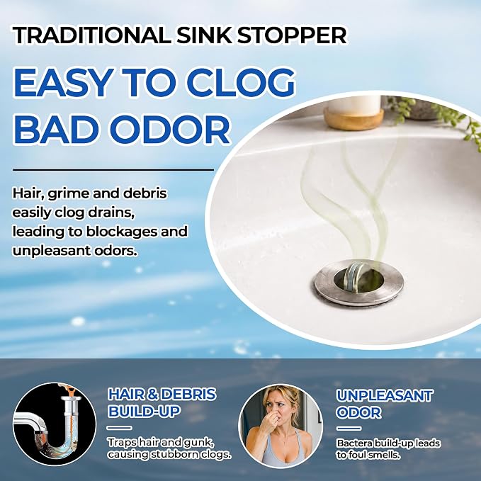 Sink Stopper Bathroom Drain, Pop-up Sink Drain Strainer with Removable Stainless Steel Strainer Basket Hair Catcher, Bathroom Sink Strainer for Bathroom Sink Stopper (1PCS)