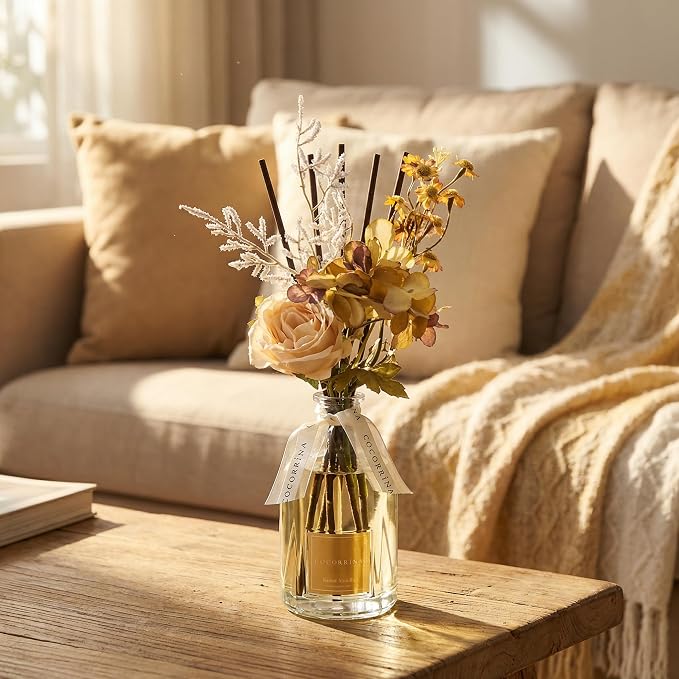 Reed Diffuser - Neroli Vanilla 8.5 Fl.oz Flower Reed Diffuser with Sticks, Bedroom Bathroom Shelf Decor (Floral Basket Collection)