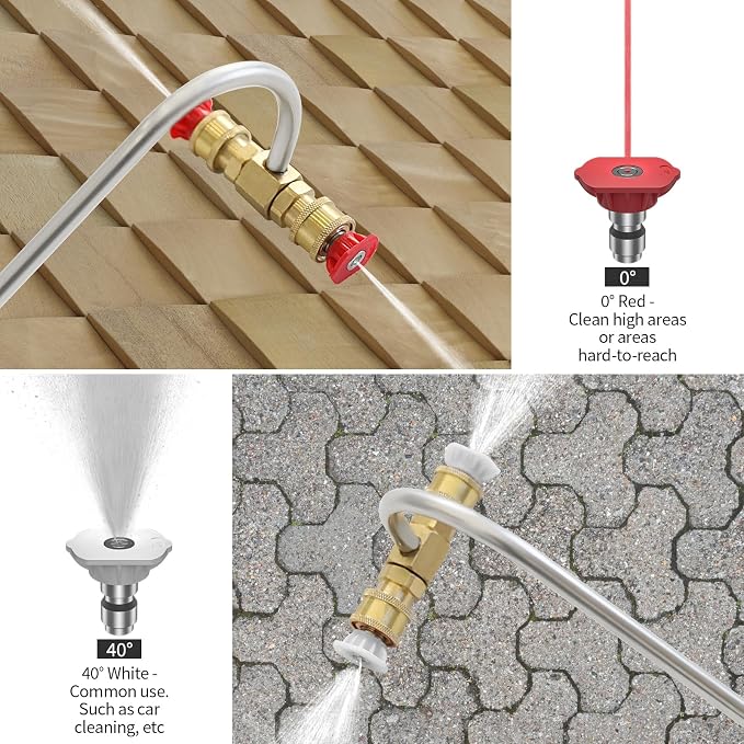 Pressure Washer Gutter Cleaner with Nozzles Tips, 1/4’’ QC Extension Wand | Pohir Extend Wand Power Washer Attachment for Cleaning Brick Drain Driveway Roof Concrete, Max 4000PSI with 4 Nozzles Tips