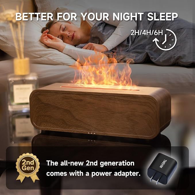 TMEHM Sound Reactive Flame Essential Oil Diffuser Humidifier, Aromatherapy | Ultrasonic Mist with 7 Colors and Timer for Home, Bedroom, Office, and Yoga