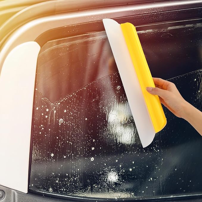 2 Pack 14 Inch Car Drying Squeegee Yellow Silicone Window Blade | Flexible Silicone for Drying Windshield Shower Glass, Bathroom Window Cleaner, T-bar Design, Long Handle Wash Tool