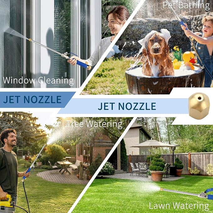 High Pressure Jet Hose Nozzle Attachment Wand，Power Washer Hydro Nozzle Attachment,Wand Lance for Gutter Patio Car Pet Window Glass Blue Extend